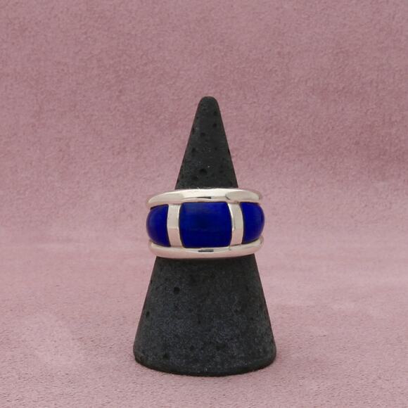 sterling silver modernist blue lapis lazuli cigar band ring size 7 - Picture 1 of 3